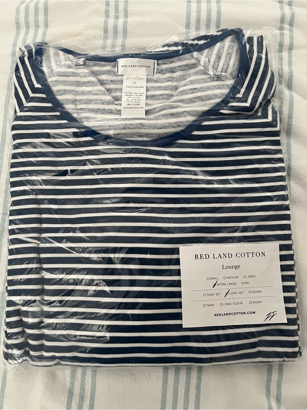 Women’s Navy & White Striped 100% American made cotton pajamas